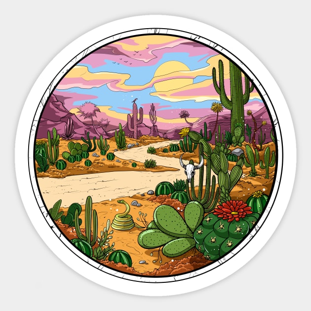 Cactus Desert Road Trip Sticker by underheaven